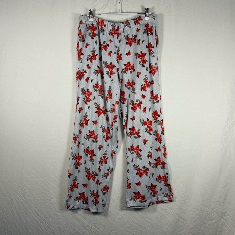 Croft & Barrow Lounge Pants Womens Medium Grey Poinsettia Holiday PJs